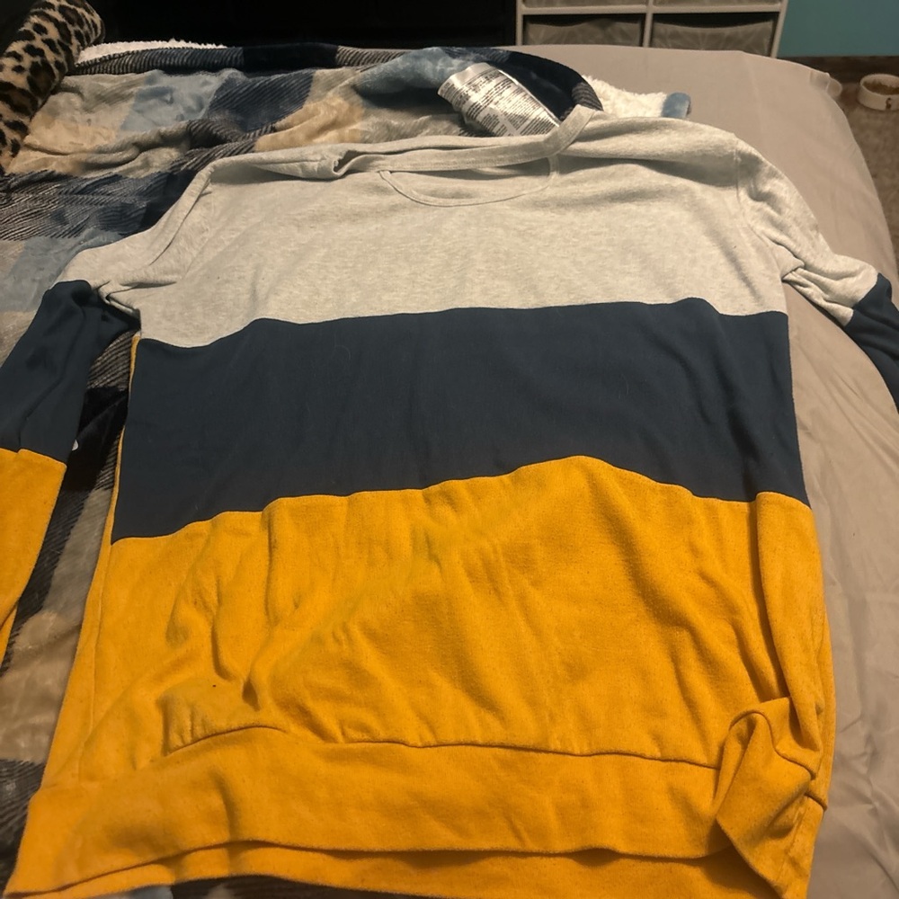 Color Block Sweatshirt in Gray, Blue, and Yellow